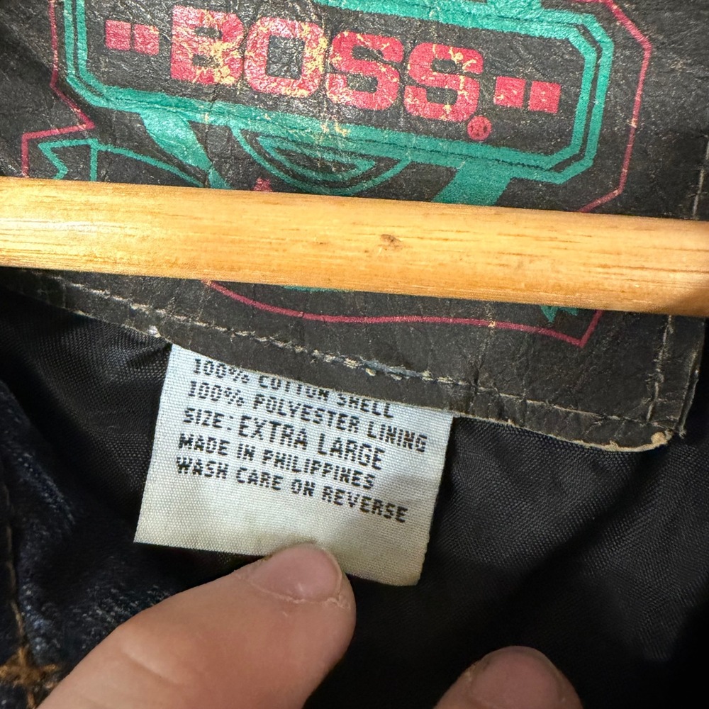 Vintage Boss Denim Barn Jacket Mens XL Blue Cotton Chore Coat Workwear Logo 90s - Picture 4 of 5
